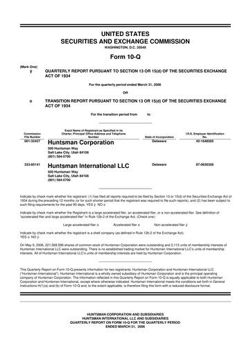 Thumbnail Huntsman Corporation
 10-Q Quarterly Report FY 