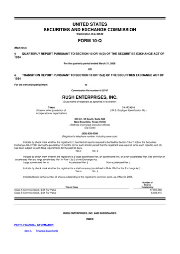 Thumbnail Rush Enterprises
 10-Q Quarterly Report FY 