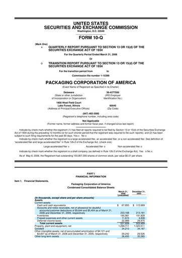 Thumbnail Packaging Corporation of America
 10-Q Quarterly Report FY 