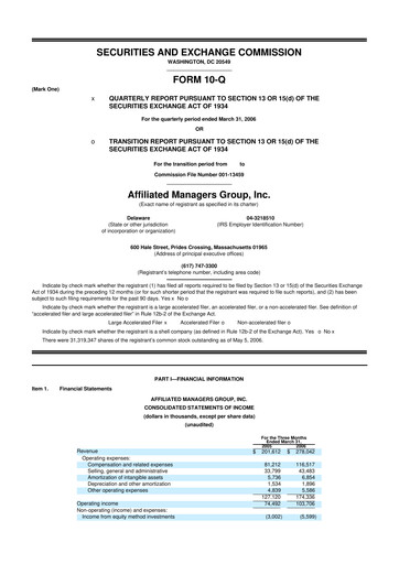 Thumbnail Affiliated Managers Group 10-Q Quarterly Report FY 