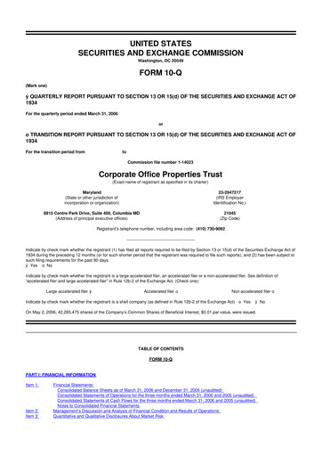 Miniature COPT Defense Properties 10-Q Rapport trimestriel  