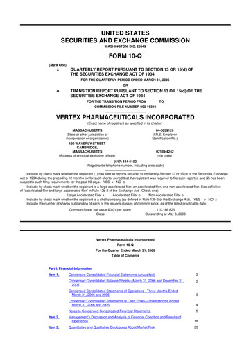 Thumbnail Vertex Pharmaceuticals 10-Q Quarterly Report FY 