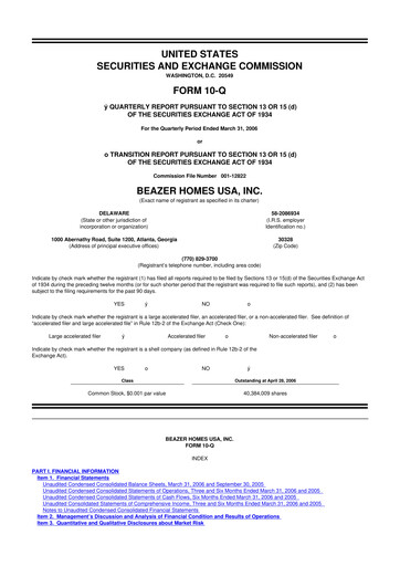 Miniature Beazer Homes USA
 10-Q Rapport trimestriel  