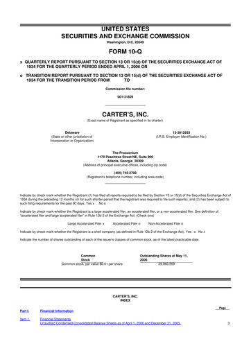 Thumbnail Carter's 10-Q Quarterly Report FY 