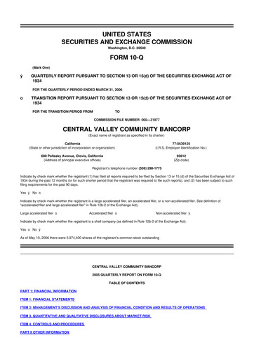 Thumbnail Community West Bancshares 10-Q Quarterly Report FY 