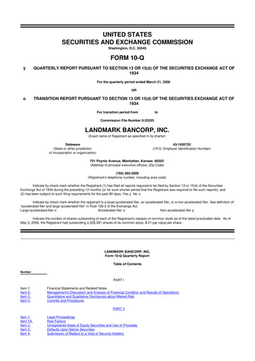 Thumbnail Landmark Bancorp 10-Q Quarterly Report FY 