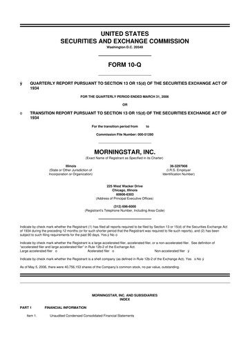 Thumbnail Morningstar
 10-Q Quarterly Report FY 