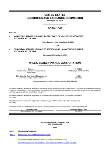 Thumbnail Willis Lease Finance Corporation 10-Q Quarterly Report FY 