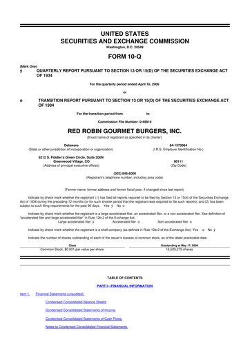 Miniature Red Robin
 10-Q Rapport trimestriel  