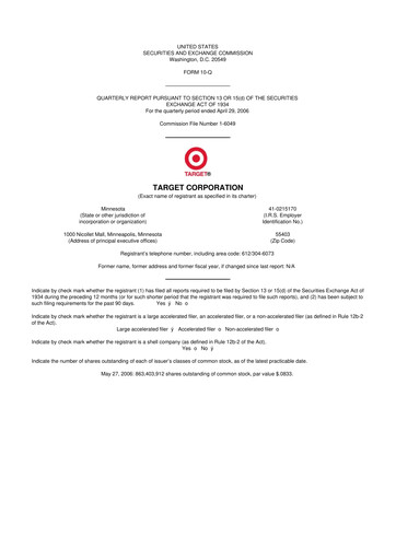 Thumbnail Target 10-Q Quarterly Report FY 