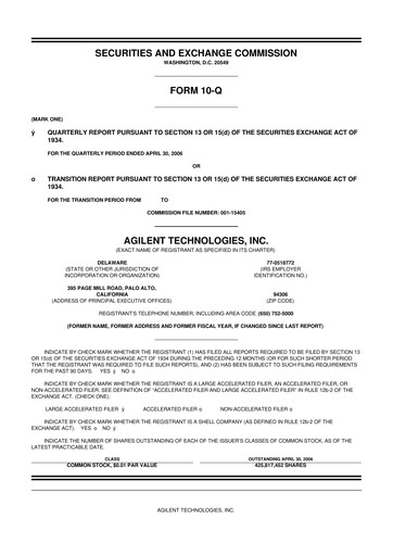 Thumbnail Agilent Technologies 10-Q Quarterly Report FY 