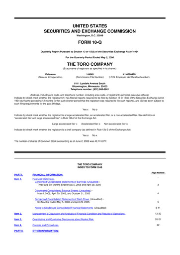 Thumbnail The Toro Company
 10-Q Quarterly Report FY 