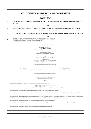 Thumbnail Gerdau 20-F Annual Report 