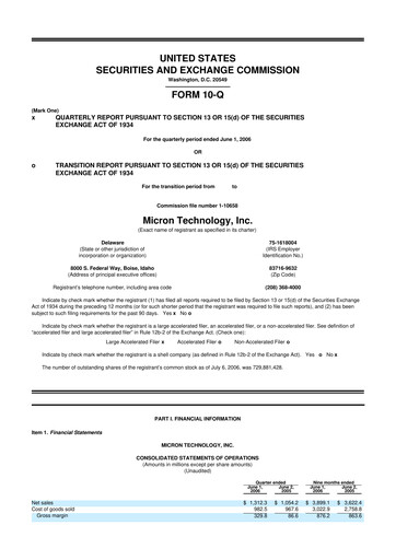 Thumbnail Micron Technology 10-Q Quarterly Report FY 