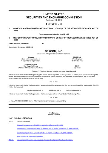 Thumbnail DexCom 10-Q Quarterly Report FY 