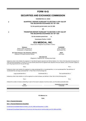 Miniature ICU Medical
 10-Q Rapport trimestriel  