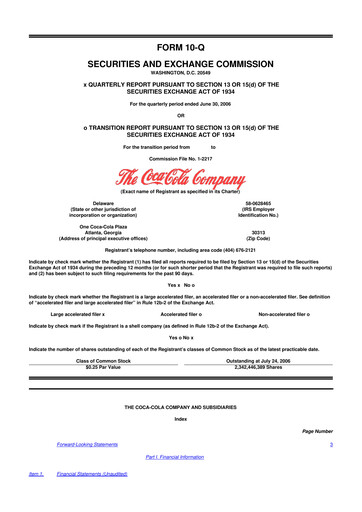 Thumbnail Coca-Cola 10-Q Quarterly Report FY 