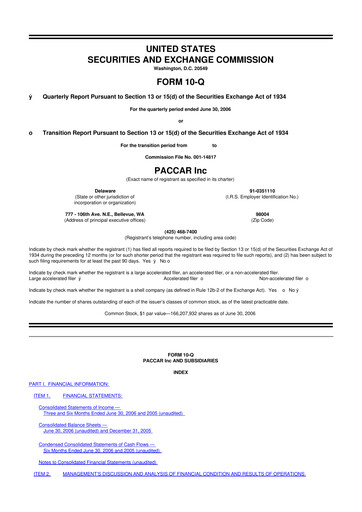 Thumbnail Paccar 10-Q Quarterly Report FY 