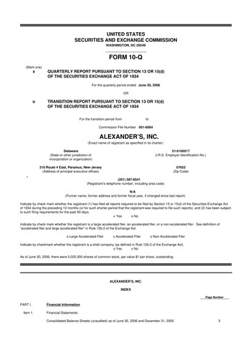 Thumbnail Alexander's, Inc. 10-Q Quarterly Report FY 