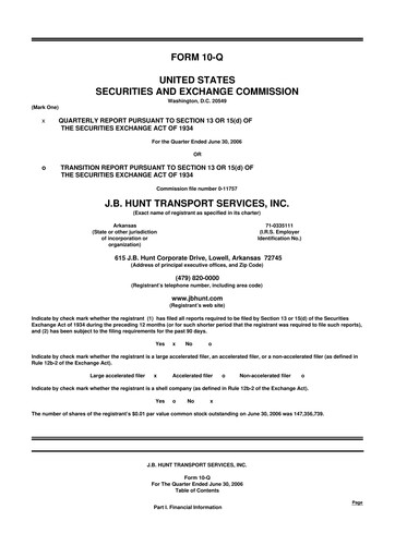 Thumbnail J. B. Hunt
 10-Q Quarterly Report FY 