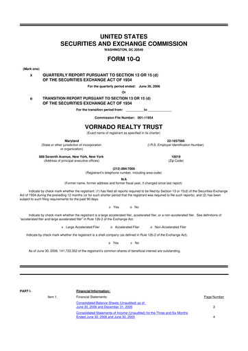 Miniature Vornado Realty Trust
 10-Q Rapport trimestriel  
