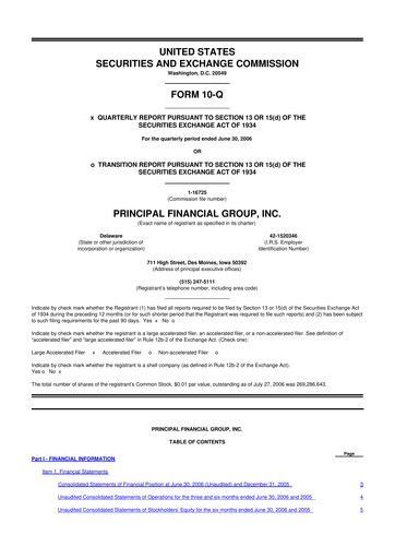 Thumbnail Principal Financial Group 10-Q Quarterly Report FY 