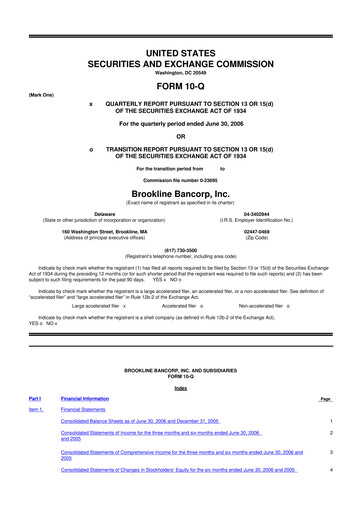 Thumbnail Brookline Bancorp 10-Q Quarterly Report FY 