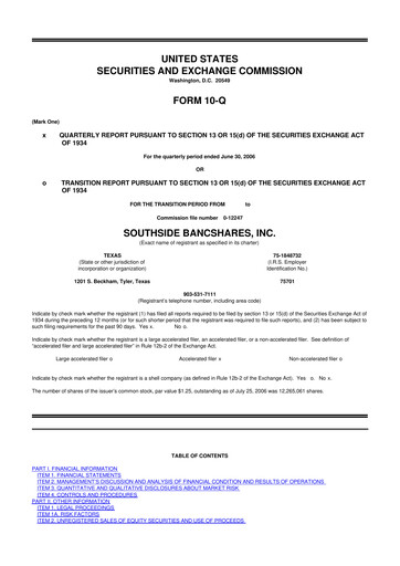 Thumbnail Southside Bancshares 10-Q Quarterly Report FY 