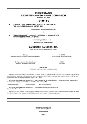 Thumbnail Landmark Bancorp 10-Q Quarterly Report FY 