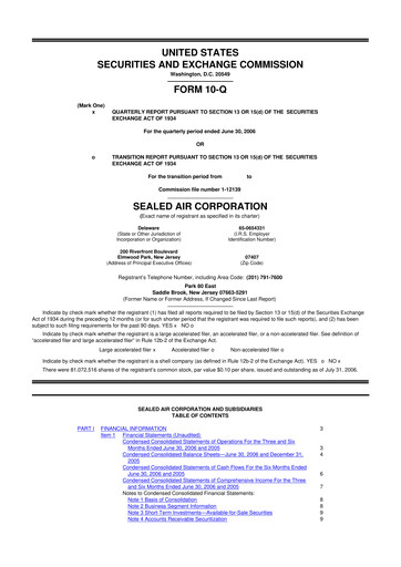 Miniature Sealed Air
 10-Q Rapport trimestriel  