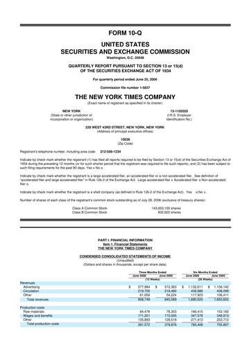 Thumbnail New York Times 10-Q Quarterly Report FY 