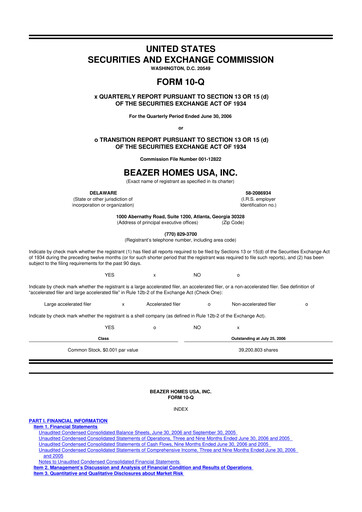 Miniature Beazer Homes USA
 10-Q Rapport trimestriel  