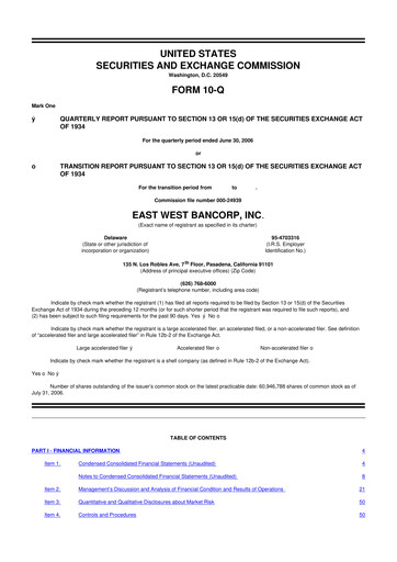 Thumbnail East West Bancorp
 10-Q Quarterly Report FY 
