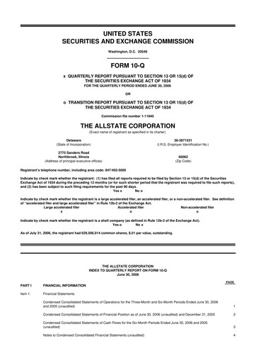 Thumbnail Allstate 10-Q Quarterly Report FY 