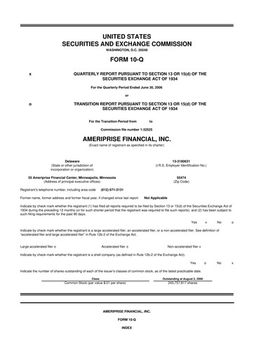 Thumbnail Ameriprise Financial
 10-Q Quarterly Report FY 