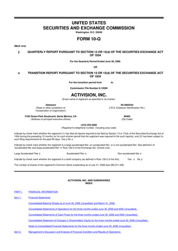 Thumbnail Activision Blizzard 10-Q Quarterly Report FY 