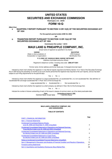 Thumbnail Maui Land & Pineapple Company 10-Q Quarterly Report FY 