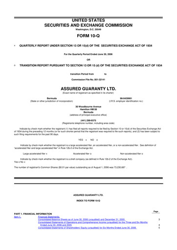 Miniature Assured Guaranty 10-Q Rapport trimestriel  