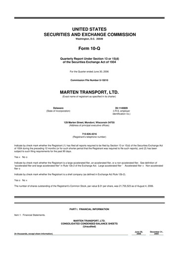 Thumbnail Marten Transport 10-Q Quarterly Report FY 