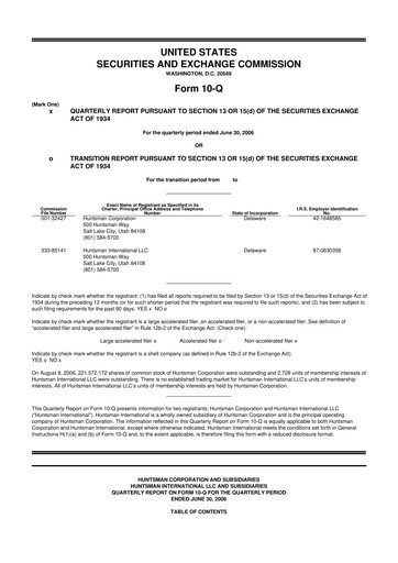 Thumbnail Huntsman Corporation
 10-Q Quarterly Report FY 