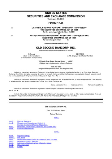 Vorschaubild Old Second Bancorp 10-Q Quartalsbericht  