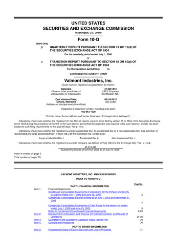 Thumbnail Valmont Industries
 10-Q Quarterly Report FY 