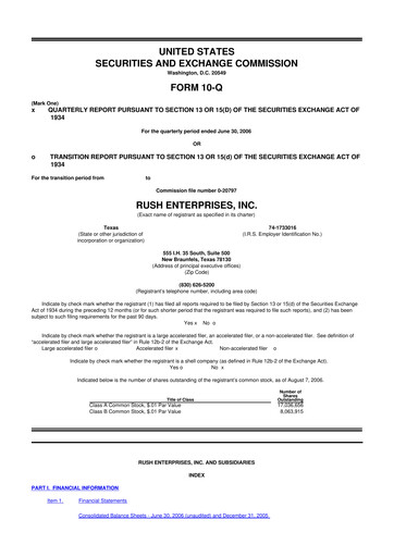 Thumbnail Rush Enterprises
 10-Q Quarterly Report FY 