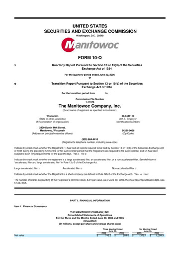 Thumbnail The Manitowoc Company
 10-Q Quarterly Report FY 