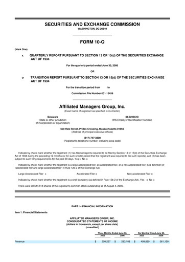 Thumbnail Affiliated Managers Group 10-Q Quarterly Report FY 