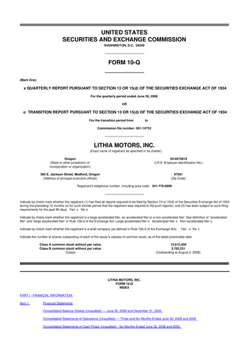 Thumbnail Lithia Motors 10-Q Quarterly Report FY 