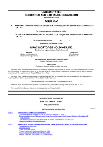 Thumbnail Impac Mortgage Holdings 10-Q Quarterly Report FY 