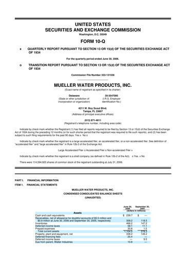Miniature Mueller Water Products
 10-Q Rapport trimestriel  