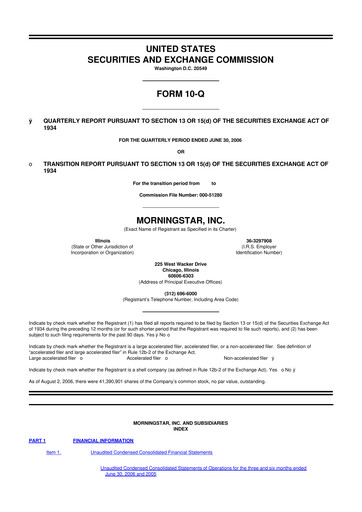 Thumbnail Morningstar
 10-Q Quarterly Report FY 