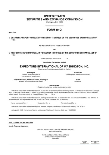 Thumbnail Expeditors International 10-Q Quarterly Report FY 